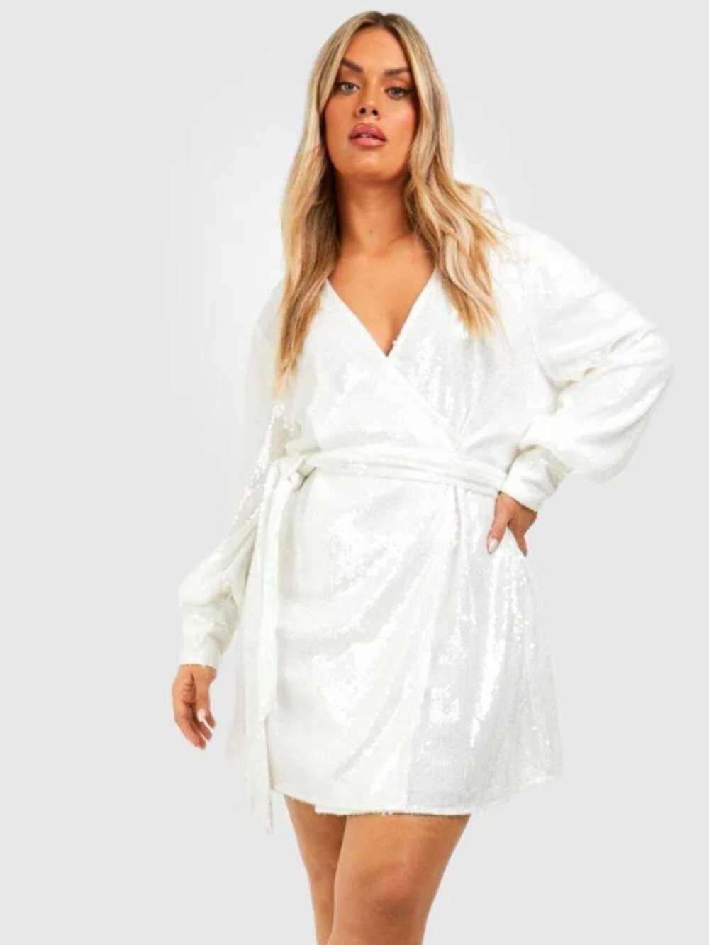White Plus Sequin Wrap Dress - Boohoo